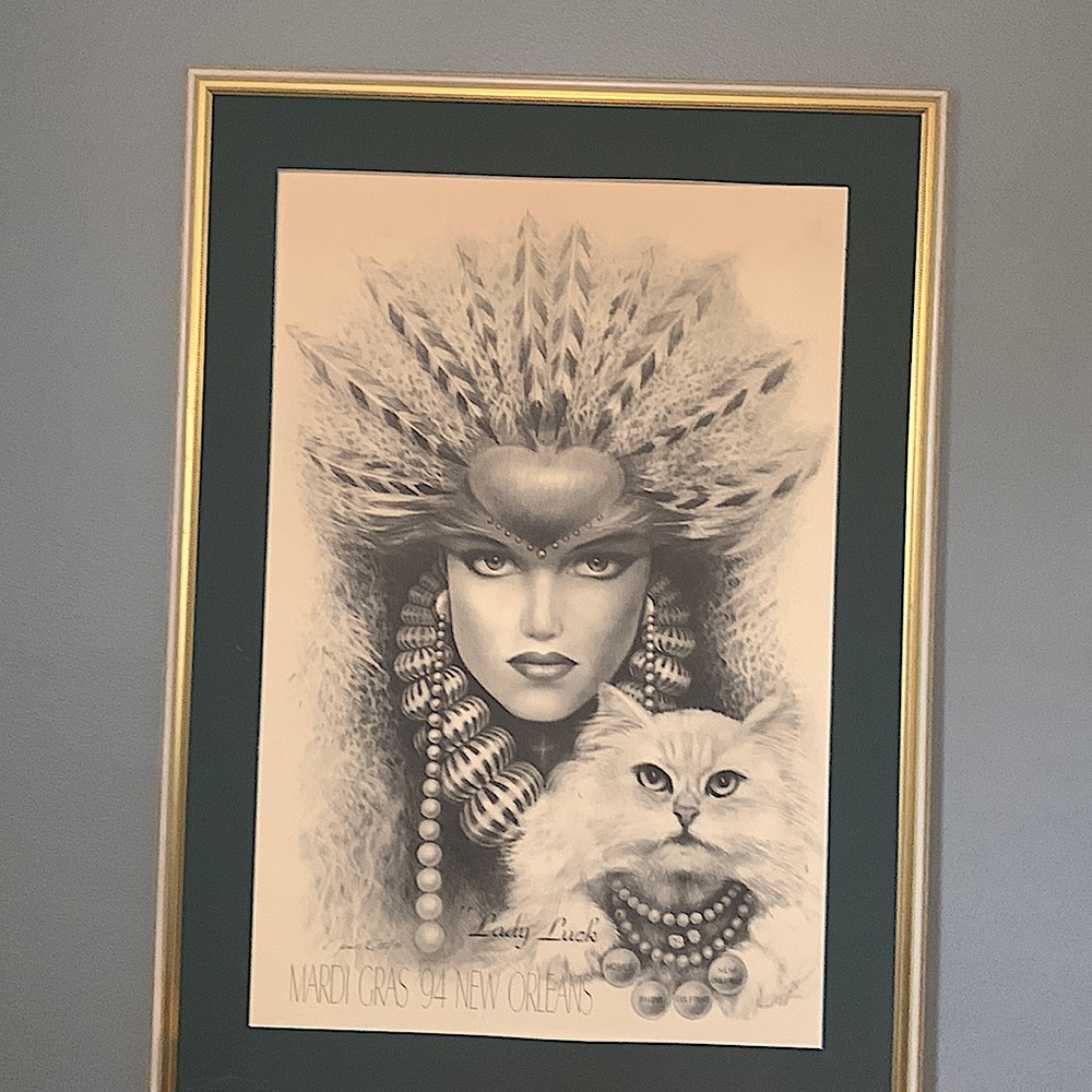 Lady Luck portrait New Orleans signed 1994 Vintage. Framed as well